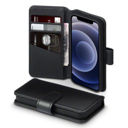 Qubits - luxe echt lederen wallet hoes - iPhone 12 Mini - Zwart